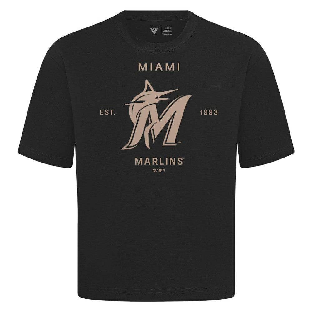 Miami Marlins Levelwear Crossway Oversized Luxe Signature Knit T-Shirt - Black - MLB Lifestyle