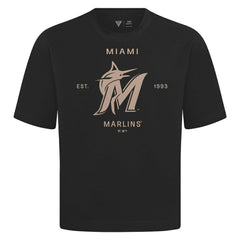 Miami Marlins Levelwear Crossway Oversized Luxe Signature Knit T-Shirt - Black - MLB Lifestyle