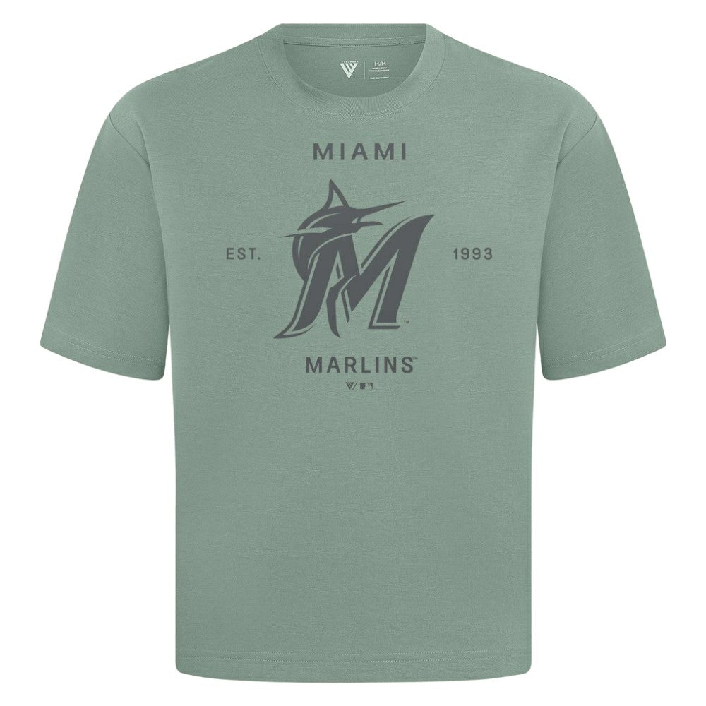 Miami Marlins Levelwear Crossway Oversized Luxe Signature Knit T-Shirt - Green - MLB Lifestyle