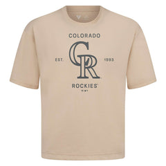 Colorado Rockies Levelwear Crossway Oversized Luxe Signature Knit T-Shirt - Khaki - MLB Sale