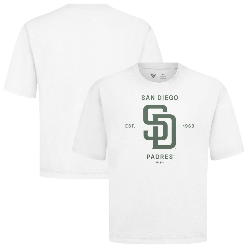 San Diego Padres Levelwear Crossway Oversized Luxe Signature Knit T-Shirt - White - MLB Sale