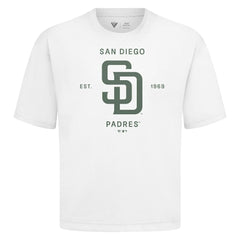 San Diego Padres Levelwear Crossway Oversized Luxe Signature Knit T-Shirt - White - MLB Sale