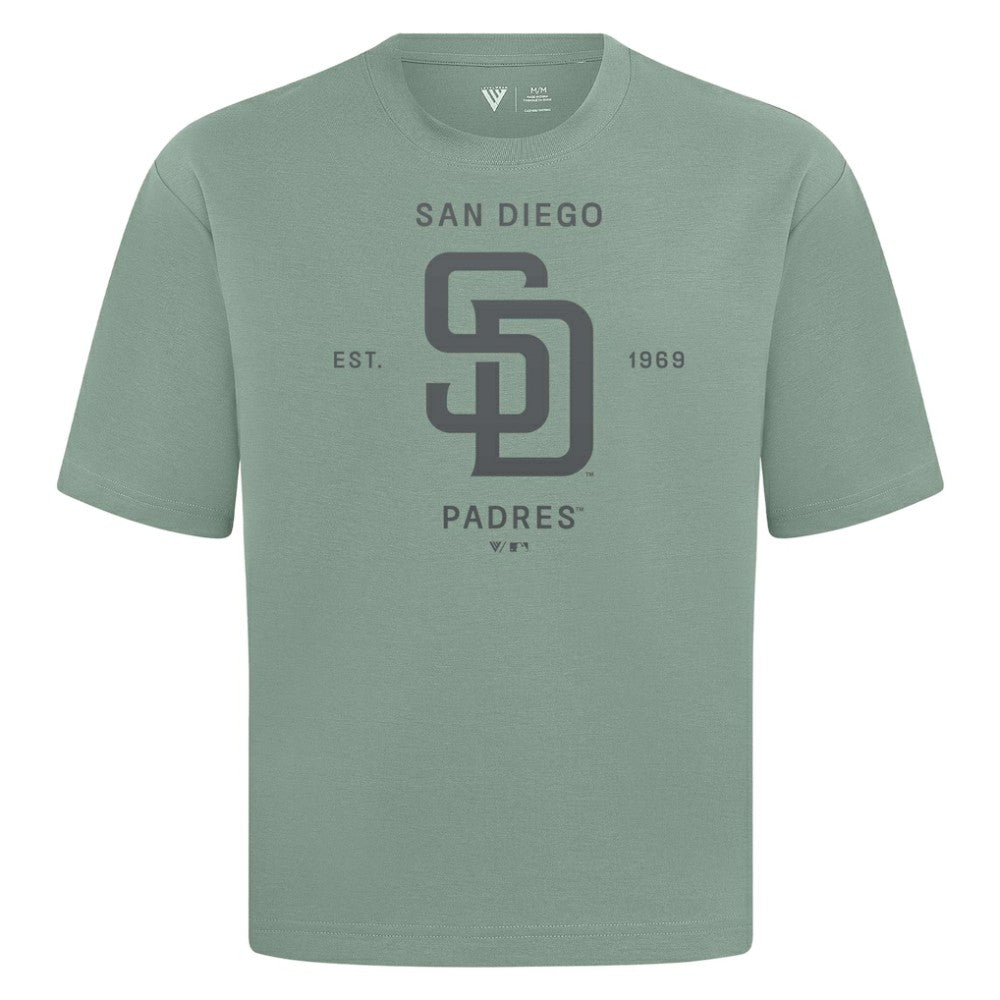 San Diego Padres Levelwear Crossway Oversized Luxe Signature Knit T-Shirt - Green - MLB Sale
