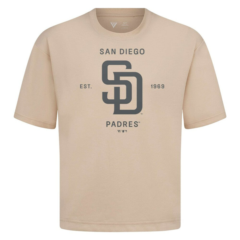 San Diego Padres Levelwear Crossway Oversized Luxe Signature Knit T-Shirt - Khaki - MLB Discount