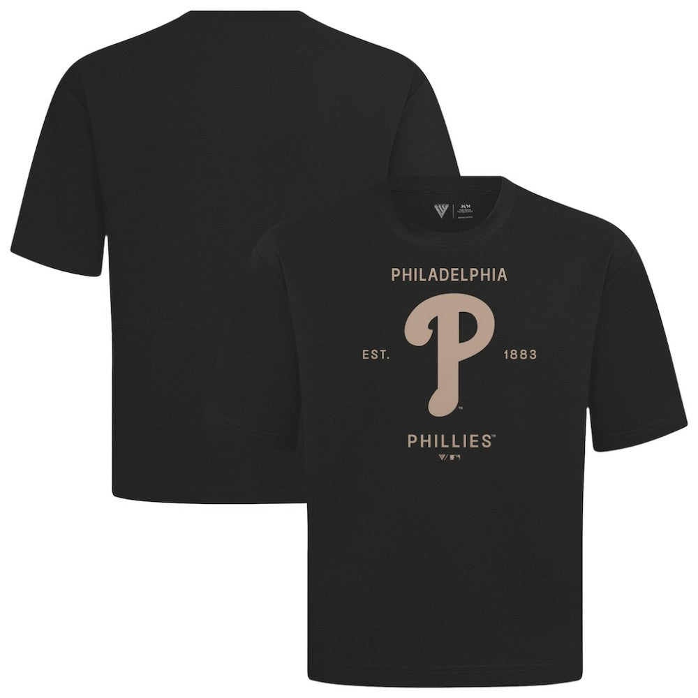 Philadelphia Phillies Levelwear Crossway Oversized Luxe Signature Knit T-Shirt - Black - MLB Discount