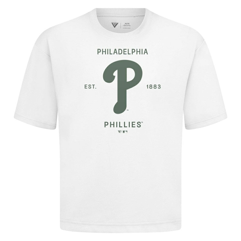 Philadelphia Phillies Levelwear Crossway Oversized Luxe Signature Knit T-Shirt - White - MLB Sale