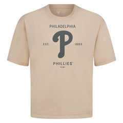 Philadelphia Phillies Levelwear Crossway Oversized Luxe Signature Knit T-Shirt - Khaki - MLB on Sale