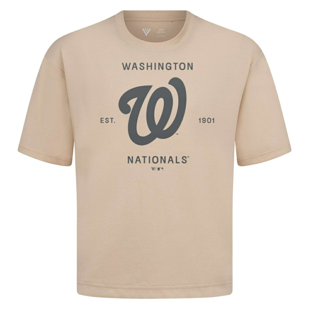 Washington Nationals Levelwear Crossway Oversized Luxe Signature Knit T-Shirt - Khaki - MLB Lifestyle