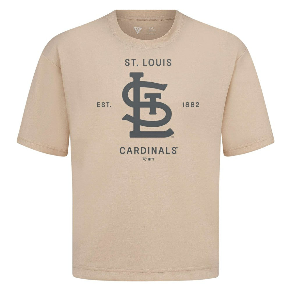 St. Louis Cardinals Levelwear Crossway Oversized Luxe Signature Knit T-Shirt - Khaki - MLB Sale