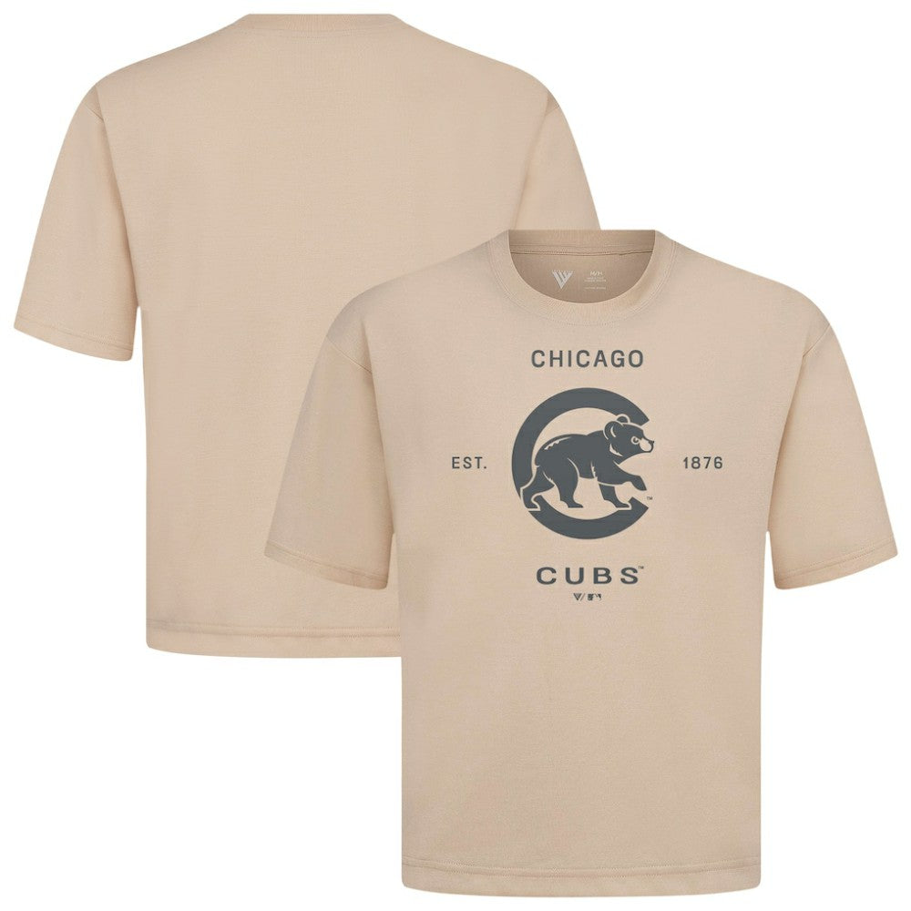 Chicago Cubs Levelwear Crossway Oversized Luxe Signature Knit T-Shirt - Khaki - MLB Online