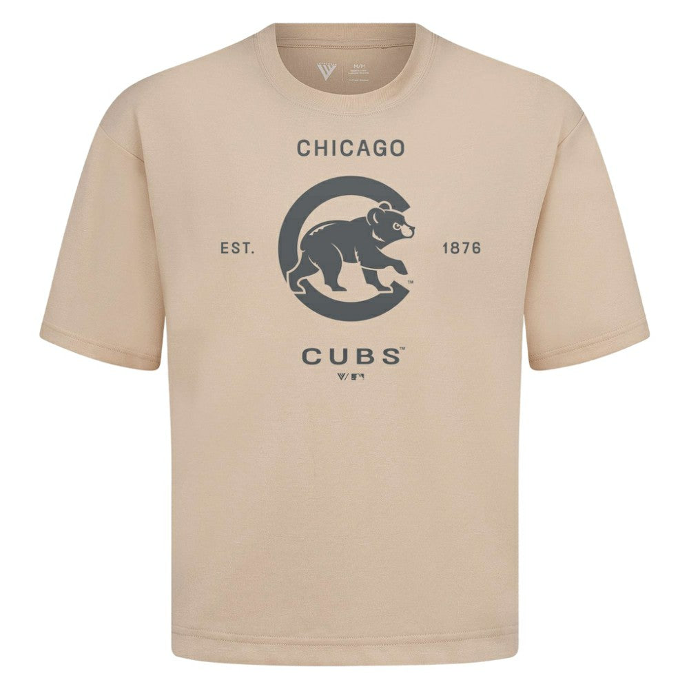 Chicago Cubs Levelwear Crossway Oversized Luxe Signature Knit T-Shirt - Khaki - MLB Online