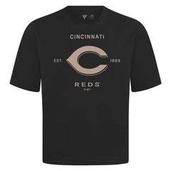 Cincinnati Reds Levelwear Crossway Oversized Luxe Signature Knit T-Shirt - Black - MLB Lifestyle