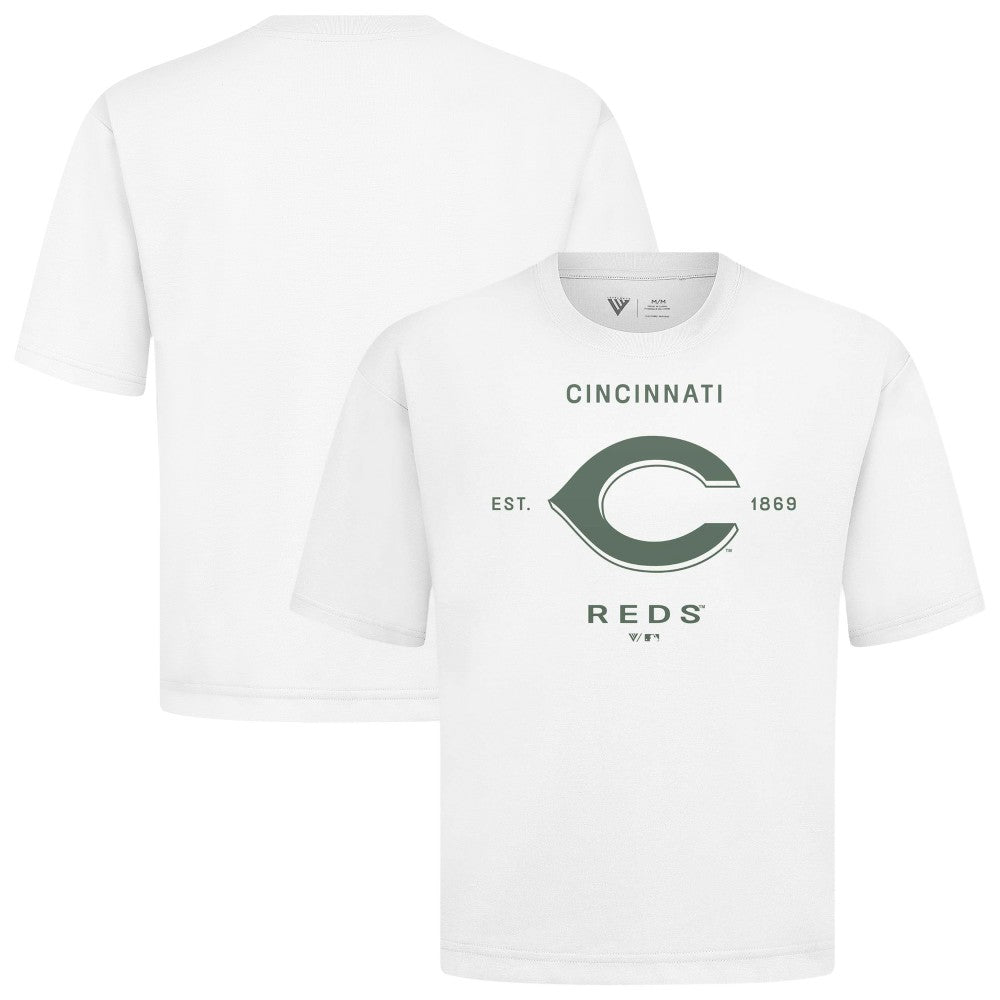 Cincinnati Reds Levelwear Crossway Oversized Luxe Signature Knit T-Shirt - White - MLB on Sale