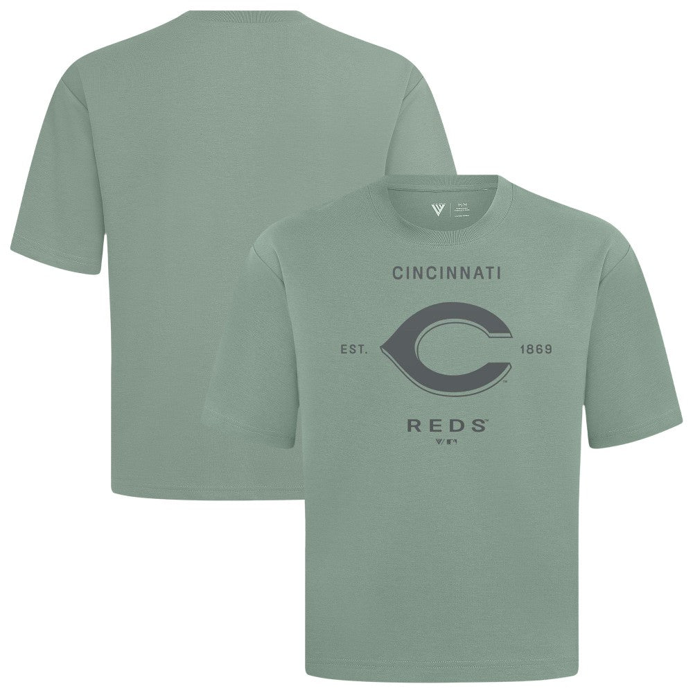 Cincinnati Reds Levelwear Crossway Oversized Luxe Signature Knit T-Shirt - Green - MLB Lifestyle