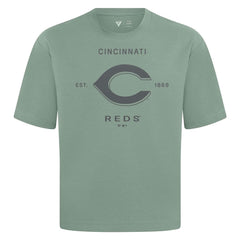 Cincinnati Reds Levelwear Crossway Oversized Luxe Signature Knit T-Shirt - Green - MLB Lifestyle