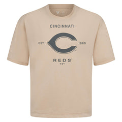Cincinnati Reds Levelwear Crossway Oversized Luxe Signature Knit T-Shirt - Khaki - MLB Discount