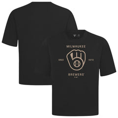 Milwaukee Brewers Levelwear Crossway Oversized Luxe Signature Knit T-Shirt - Black - MLB Discount