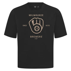 Milwaukee Brewers Levelwear Crossway Oversized Luxe Signature Knit T-Shirt - Black - MLB Discount