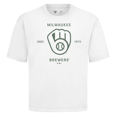 Milwaukee Brewers Levelwear Crossway Oversized Luxe Signature Knit T-Shirt - White - MLB Discount