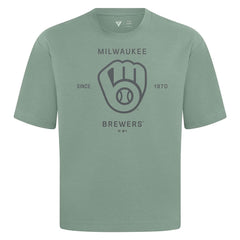 Milwaukee Brewers Levelwear Crossway Oversized Luxe Signature Knit T-Shirt - Green - MLB on Sale