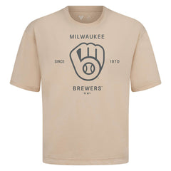 Milwaukee Brewers Levelwear Crossway Oversized Luxe Signature Knit T-Shirt - Khaki - MLB Discount