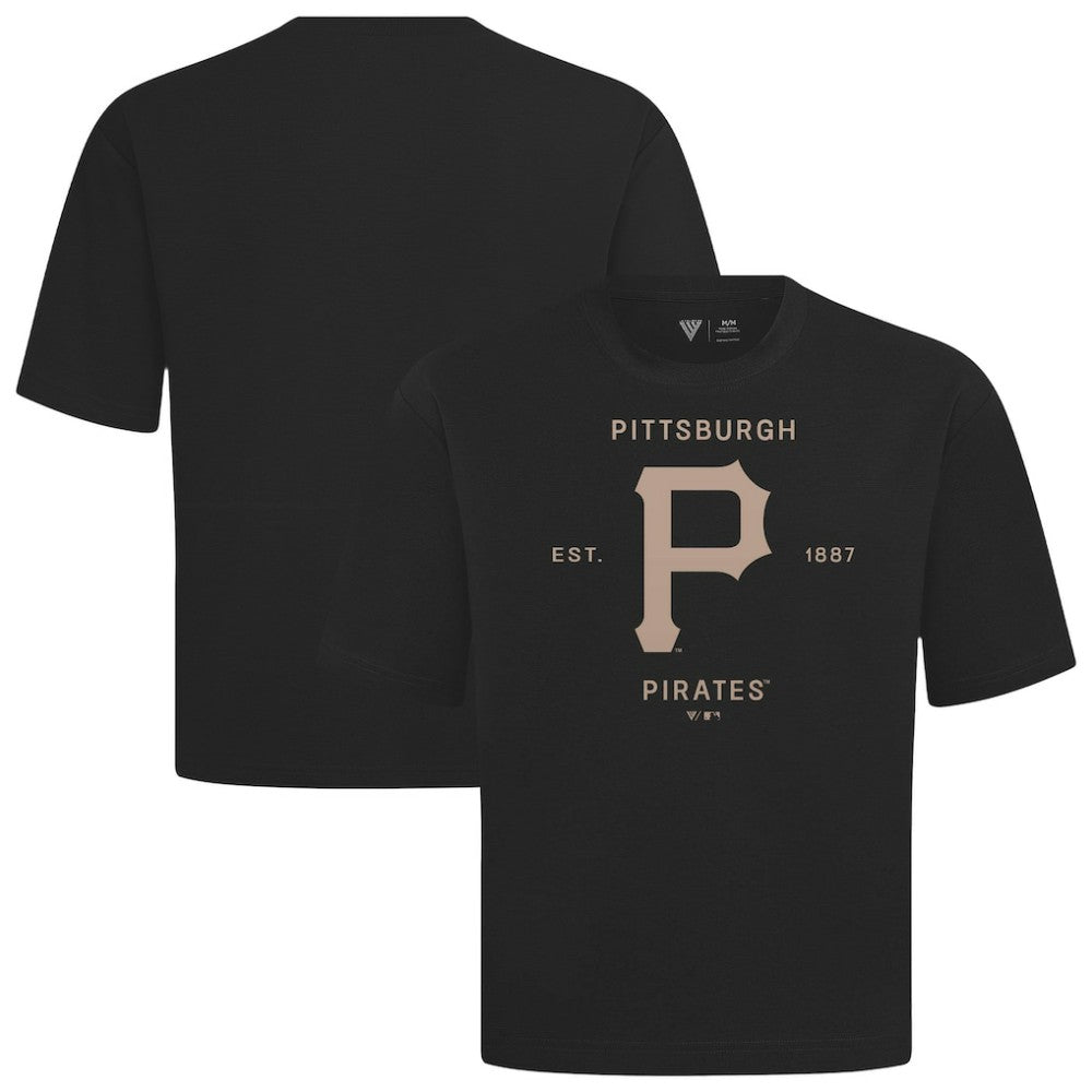 Pittsburgh Pirates Levelwear Crossway Oversized Luxe Signature Knit T-Shirt - Black - MLB Lifestyle