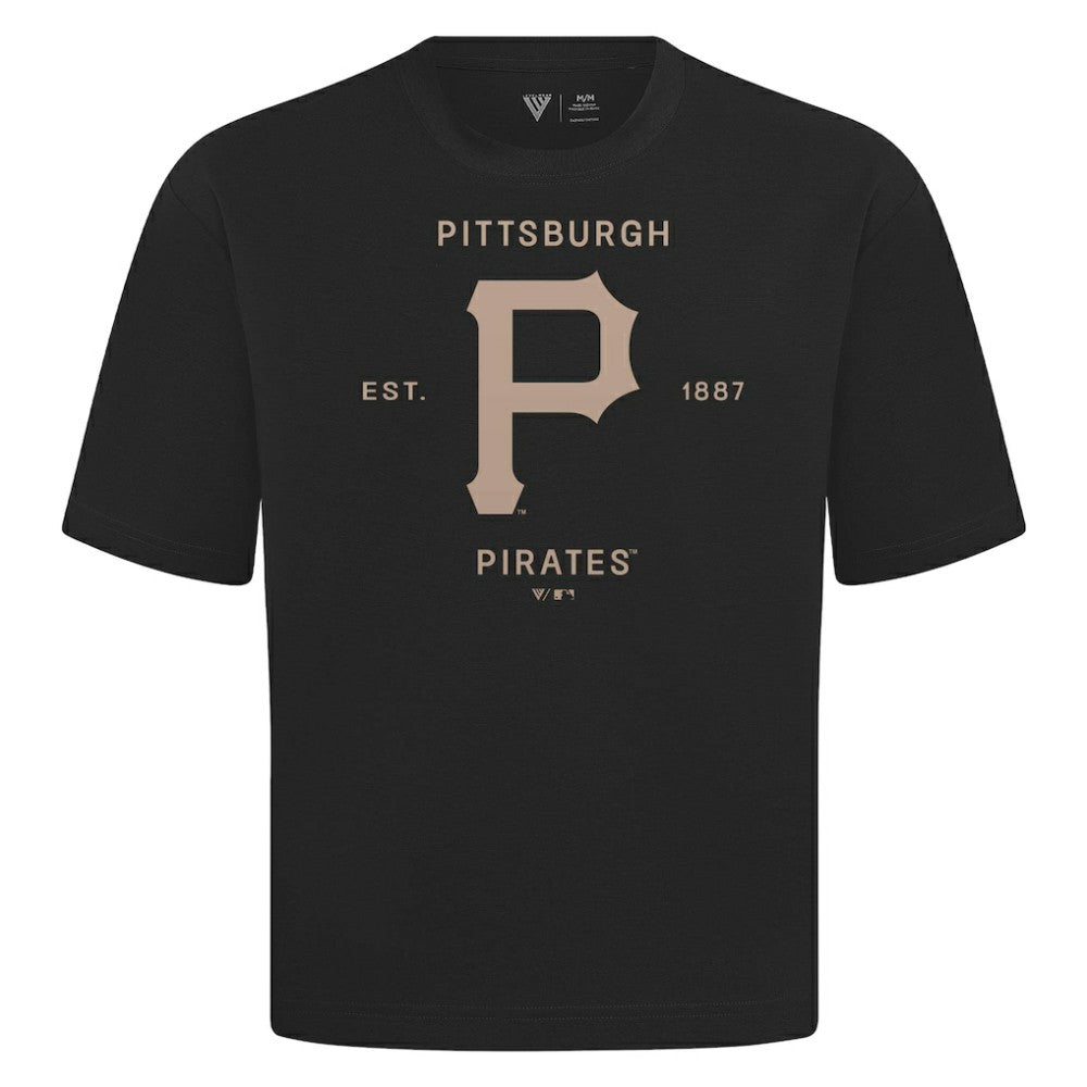 Pittsburgh Pirates Levelwear Crossway Oversized Luxe Signature Knit T-Shirt - Black - MLB Lifestyle