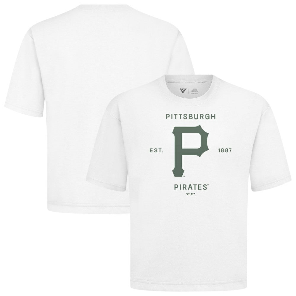 Pittsburgh Pirates Levelwear Crossway Oversized Luxe Signature Knit T-Shirt - White - MLB Lifestyle