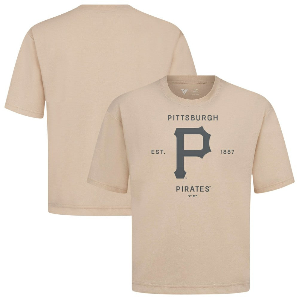 Pittsburgh Pirates Levelwear Crossway Oversized Luxe Signature Knit T-Shirt - Khaki - MLB Discount
