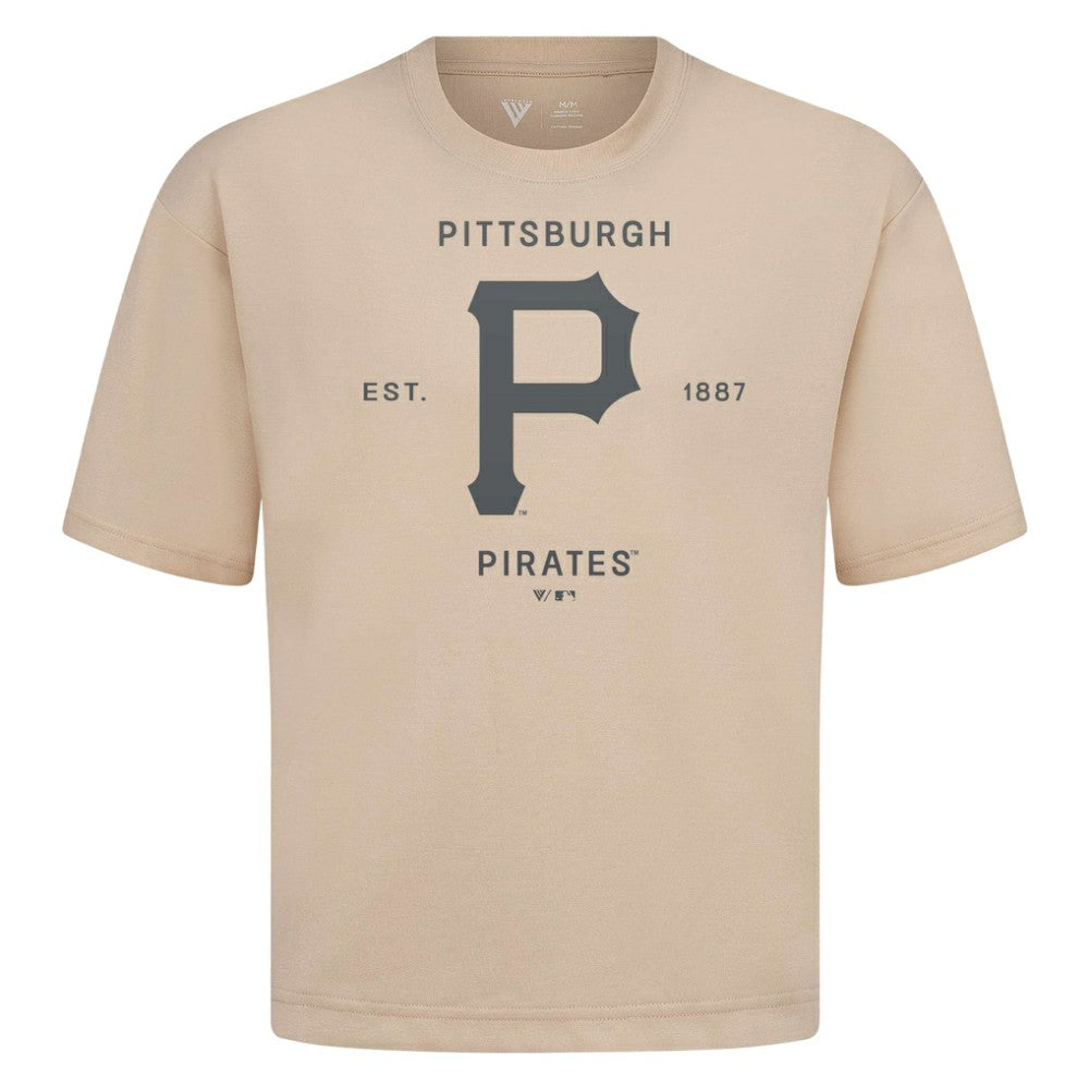 Pittsburgh Pirates Levelwear Crossway Oversized Luxe Signature Knit T-Shirt - Khaki - MLB Discount