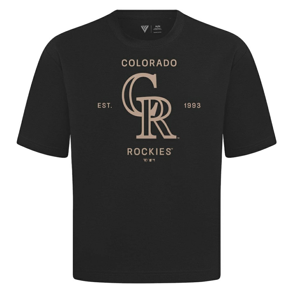 Colorado Rockies Levelwear Crossway Oversized Luxe Signature Knit T-Shirt - Black - MLB on Sale