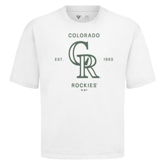 Colorado Rockies Levelwear Crossway Oversized Luxe Signature Knit T-Shirt - White - MLB Sale