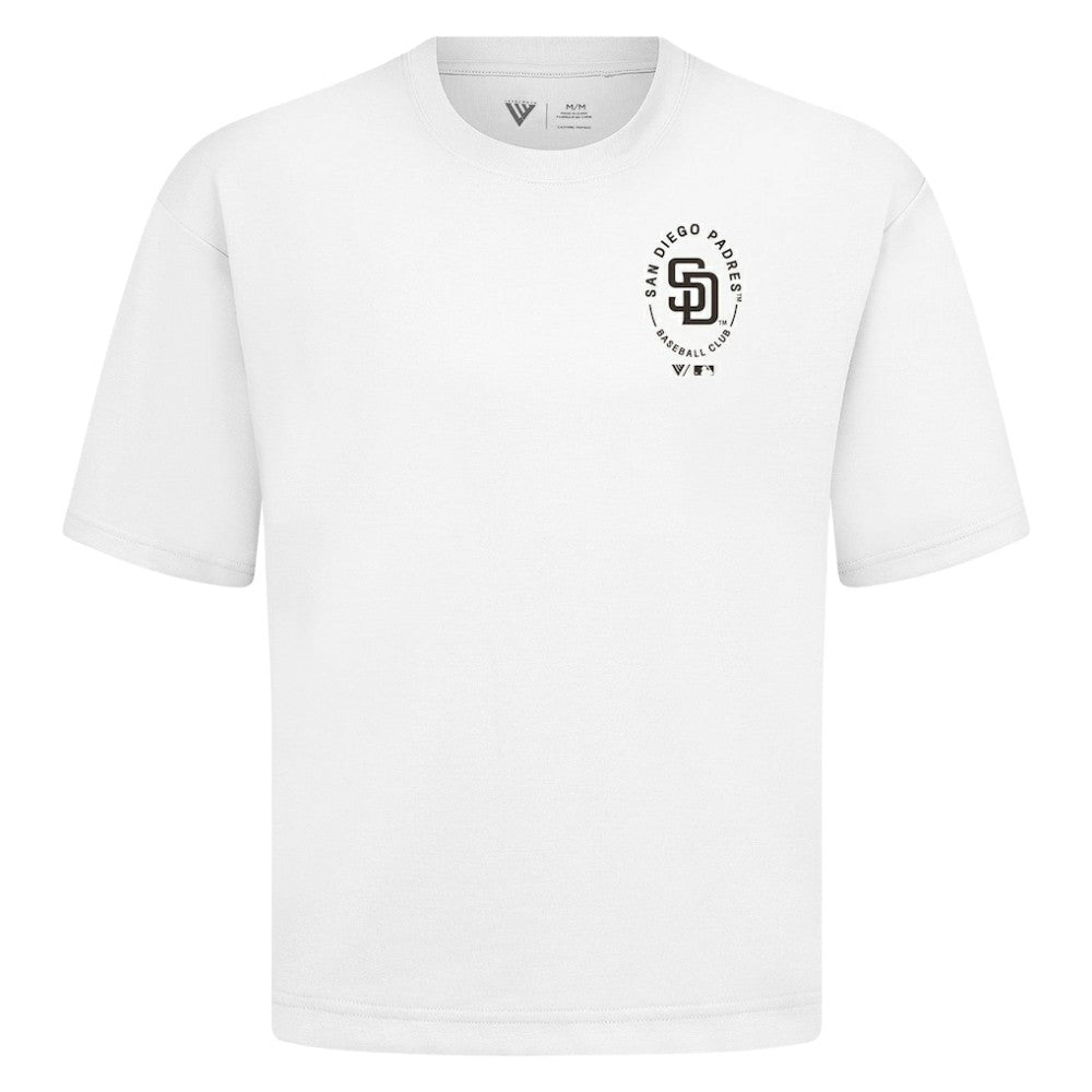 San Diego Padres Levelwear Signet Oversized Luxe Signature Knit T-Shirt - White - MLB Sale