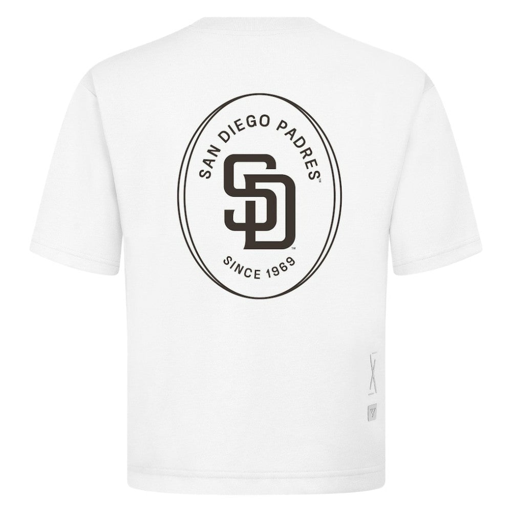 San Diego Padres Levelwear Signet Oversized Luxe Signature Knit T-Shirt - White - MLB Sale