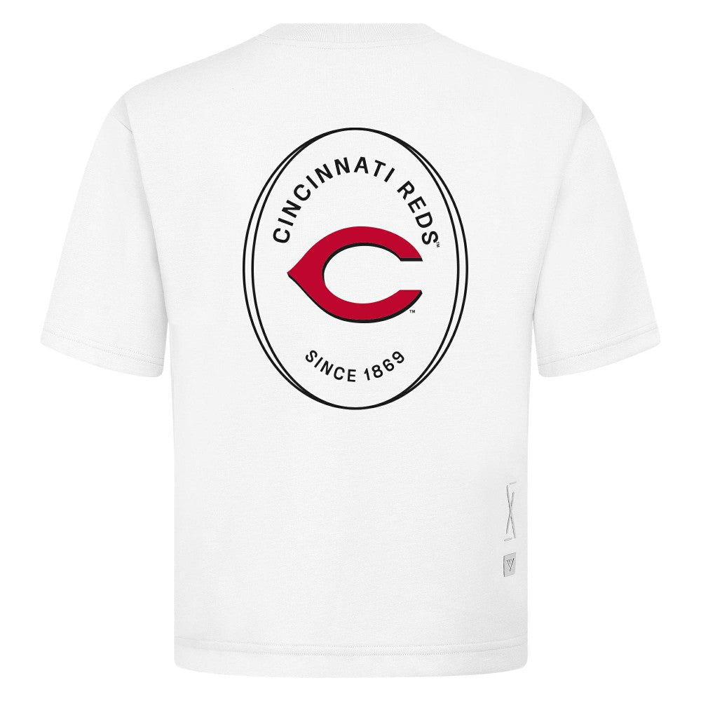 Cincinnati Reds Levelwear Signet Oversized Luxe Signature Knit T-Shirt - White - MLB on Sale