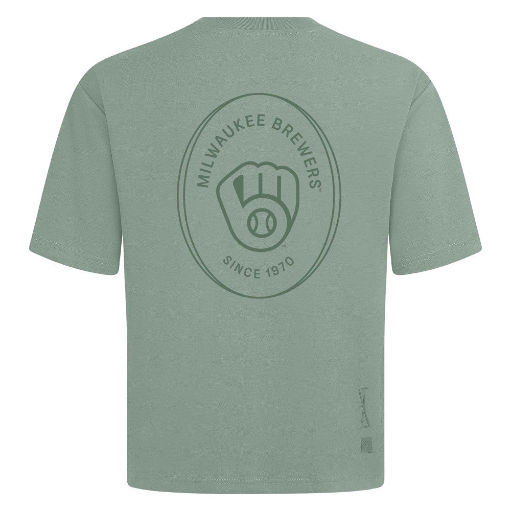 Milwaukee Brewers Levelwear Signet Oversized Luxe Signature Knit T-Shirt - Green - MLB Lifestyle