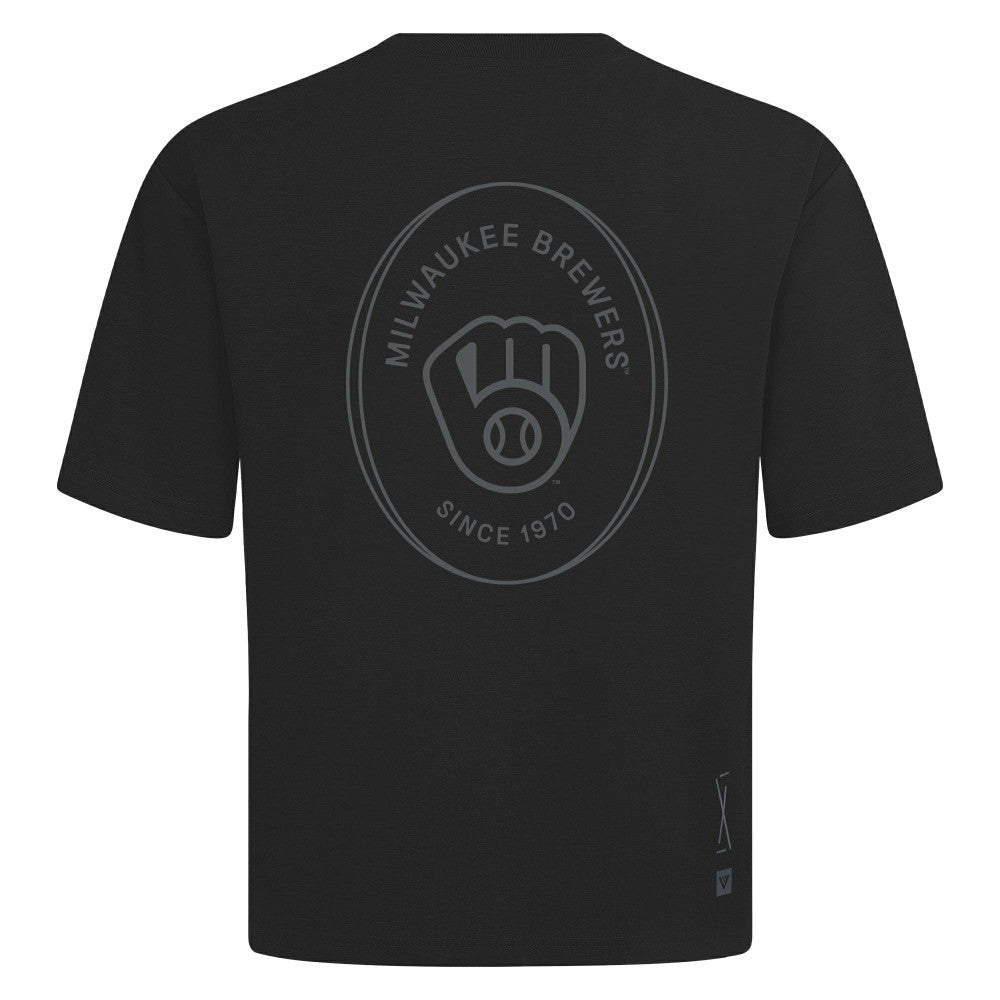 Milwaukee Brewers Levelwear Signet Oversized Luxe Signature Knit T-Shirt - Black - MLB Online