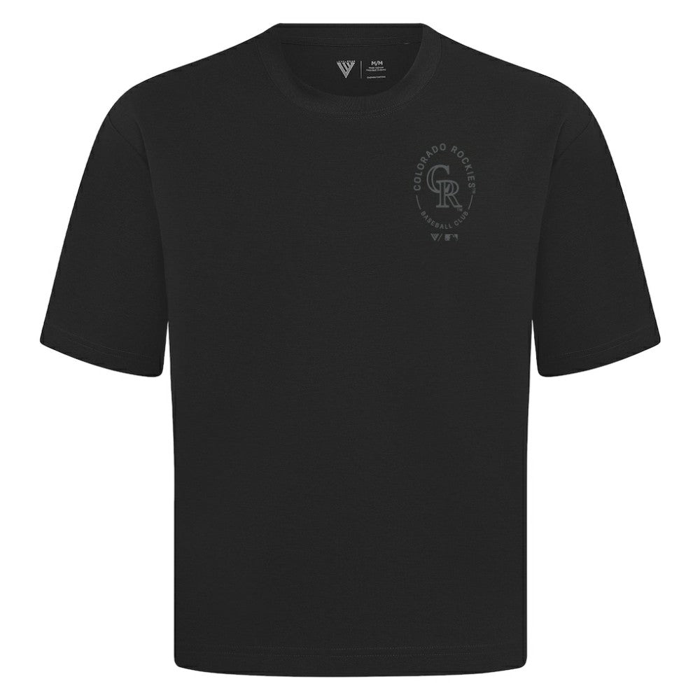Colorado Rockies Levelwear Signet Oversized Luxe Signature Knit T-Shirt - Black - MLB Discount