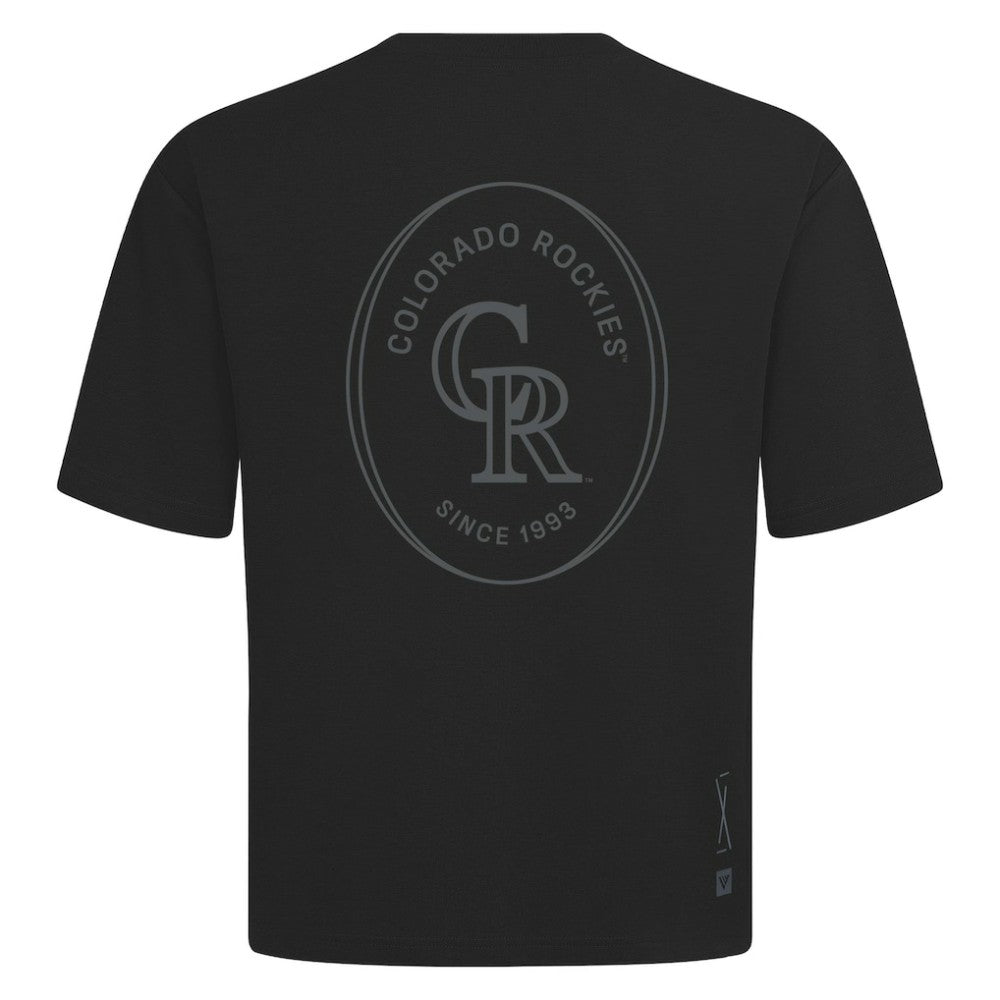 Colorado Rockies Levelwear Signet Oversized Luxe Signature Knit T-Shirt - Black - MLB Discount