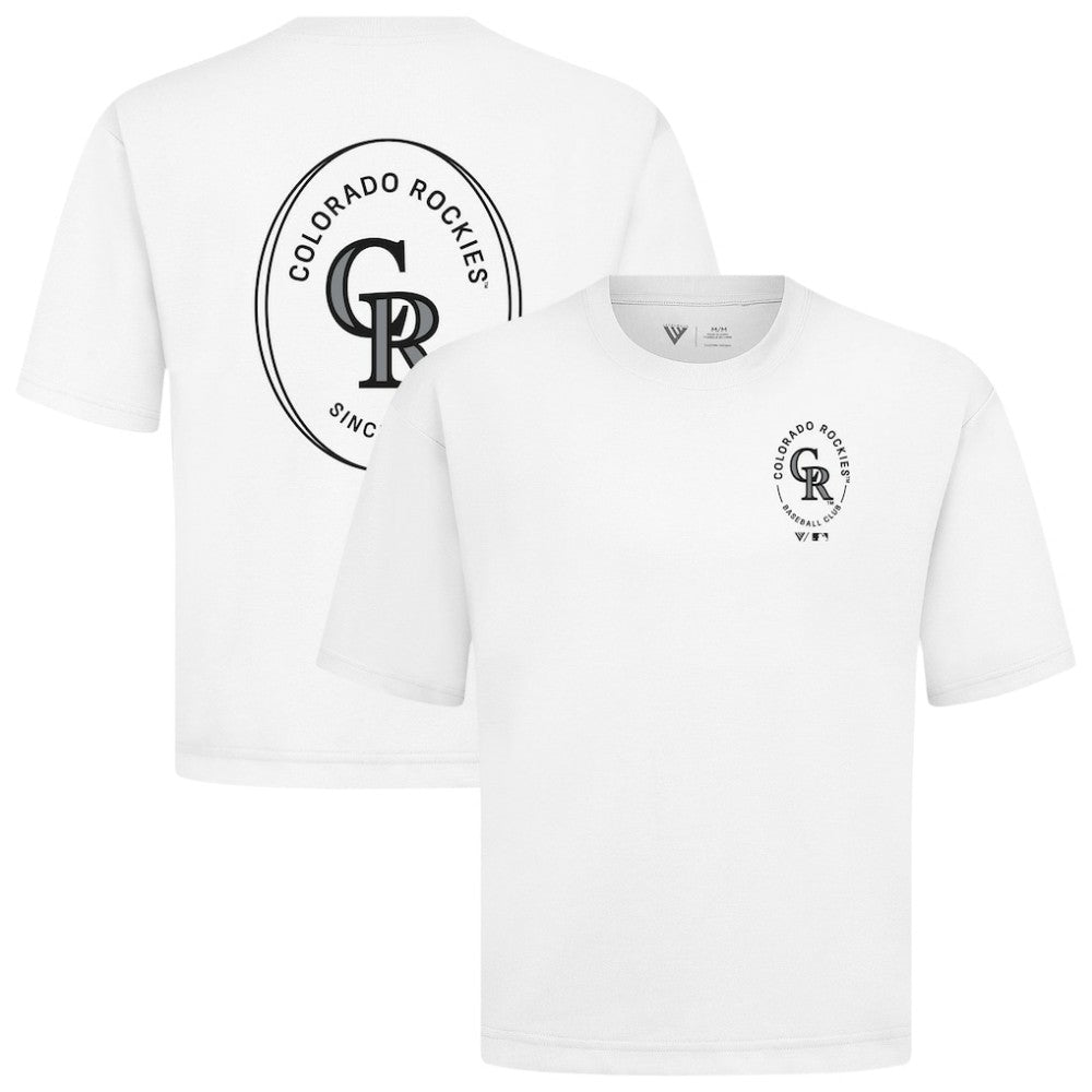 Colorado Rockies Levelwear Signet Oversized Luxe Signature Knit T-Shirt - White - MLB on Sale