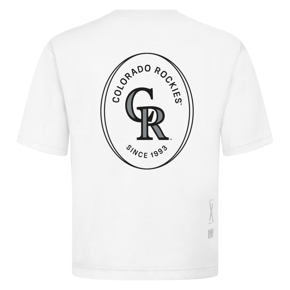 Colorado Rockies Levelwear Signet Oversized Luxe Signature Knit T-Shirt - White - MLB on Sale
