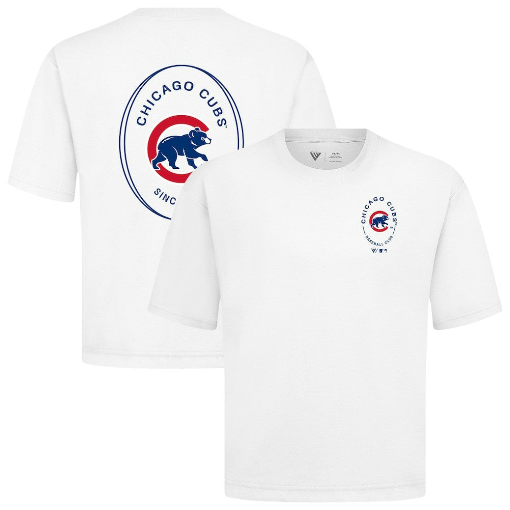 Chicago Cubs Levelwear Signet Oversized Luxe Signature Knit T-Shirt - White - MLB Sale