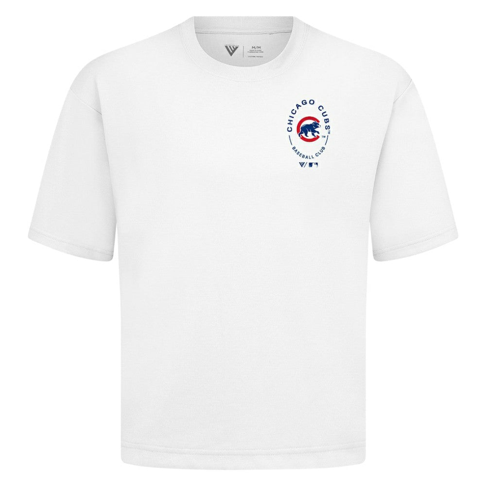 Chicago Cubs Levelwear Signet Oversized Luxe Signature Knit T-Shirt - White - MLB Sale