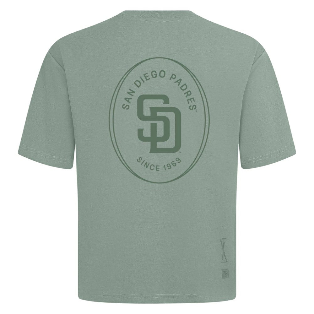 San Diego Padres Levelwear Signet Oversized Luxe Signature Knit T-Shirt - Green - MLB Lifestyle