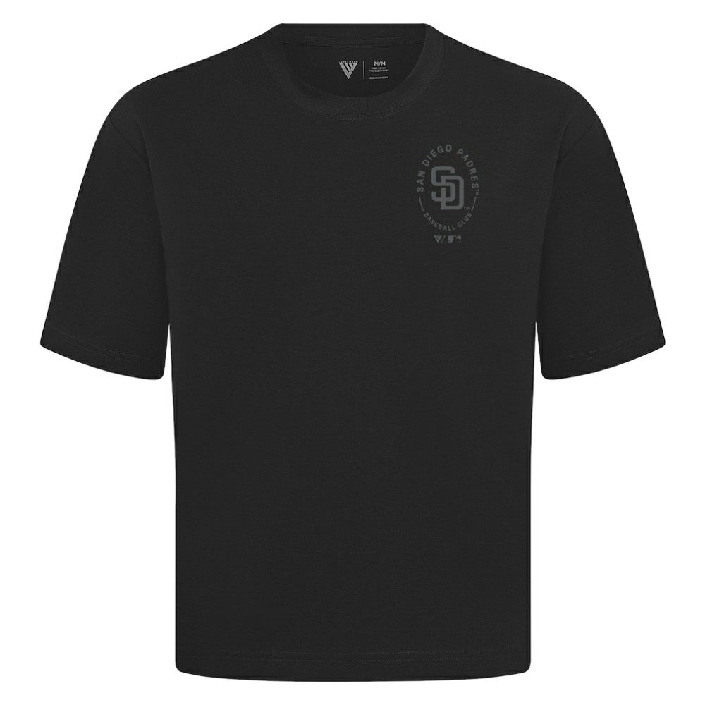 San Diego Padres Levelwear Signet Oversized Luxe Signature Knit T-Shirt - Black - MLB on Sale
