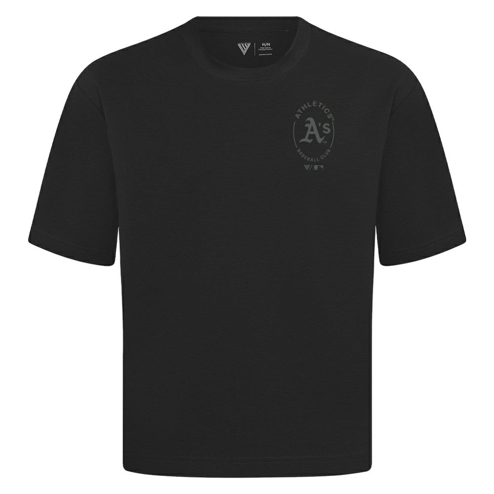 Athletics Levelwear Signet Oversized Luxe Signature Knit T-Shirt - Black - MLB on Sale