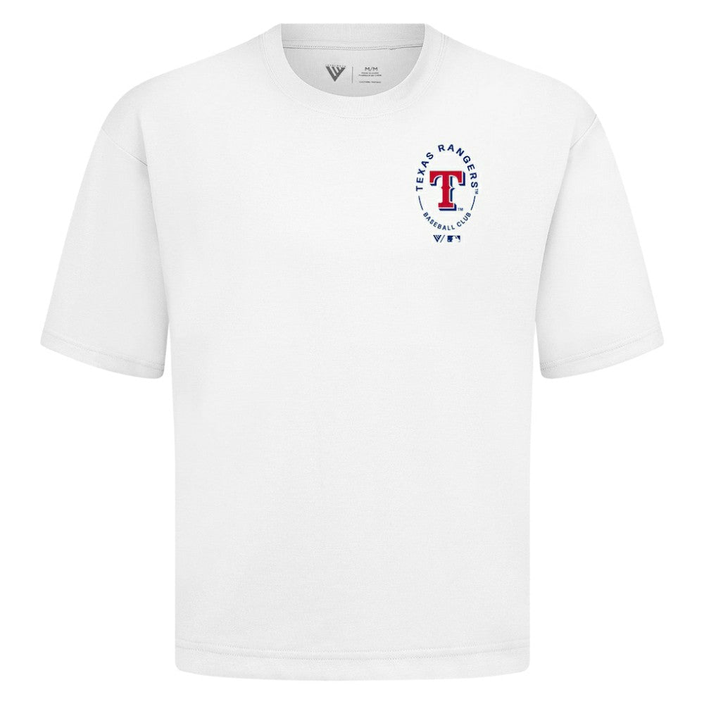 Texas Rangers Levelwear Signet Oversized Luxe Signature Knit T-Shirt - White - MLB Sale