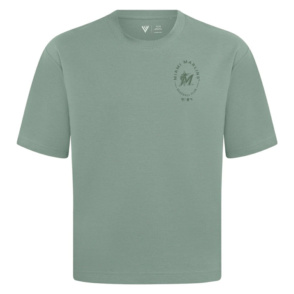 Miami Marlins Levelwear Signet Oversized Luxe Signature Knit T-Shirt - Green - MLB Lifestyle