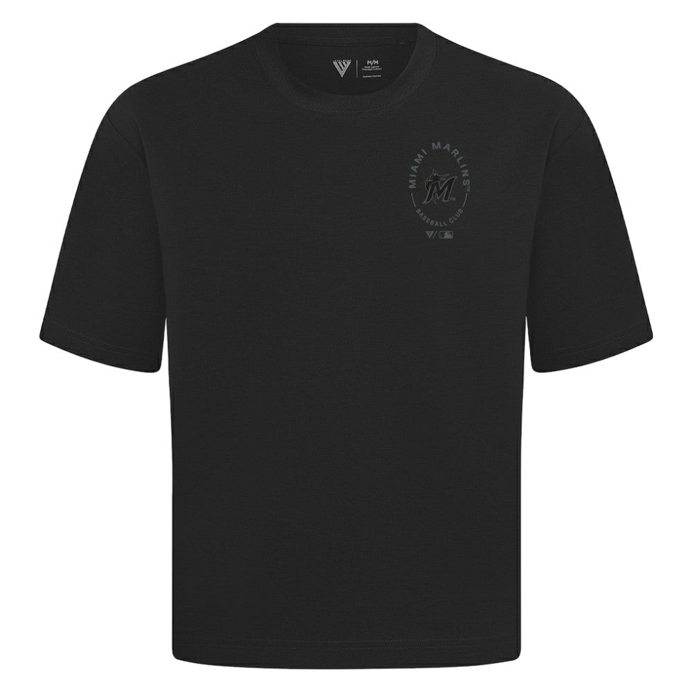 Miami Marlins Levelwear Signet Oversized Luxe Signature Knit T-Shirt - Black - MLB Online