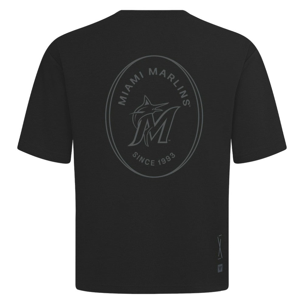 Miami Marlins Levelwear Signet Oversized Luxe Signature Knit T-Shirt - Black - MLB Online